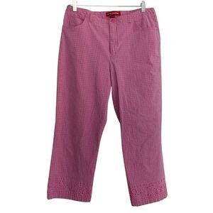 Vintage Gloria Vanderbilt Pink Striped Eyelet Hem Crop Capris Pant Womens Sz 12
